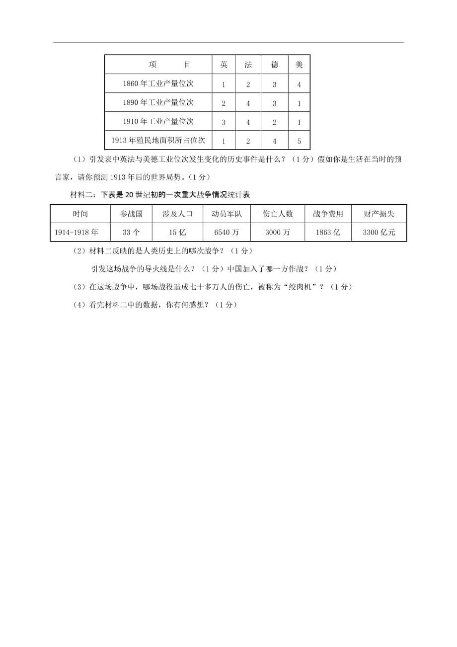 老河口市2016年秋九年级历史期中调研试题及答案_第4页