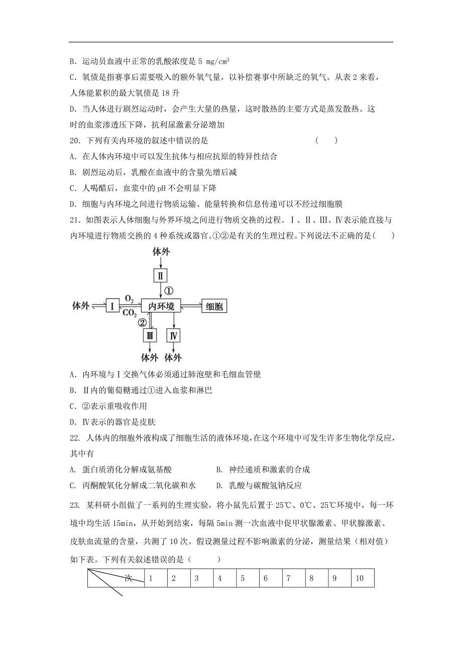 天津市2016届高三生物单元测试14 人体的内环境与稳态（新人教版必修3）_第5页