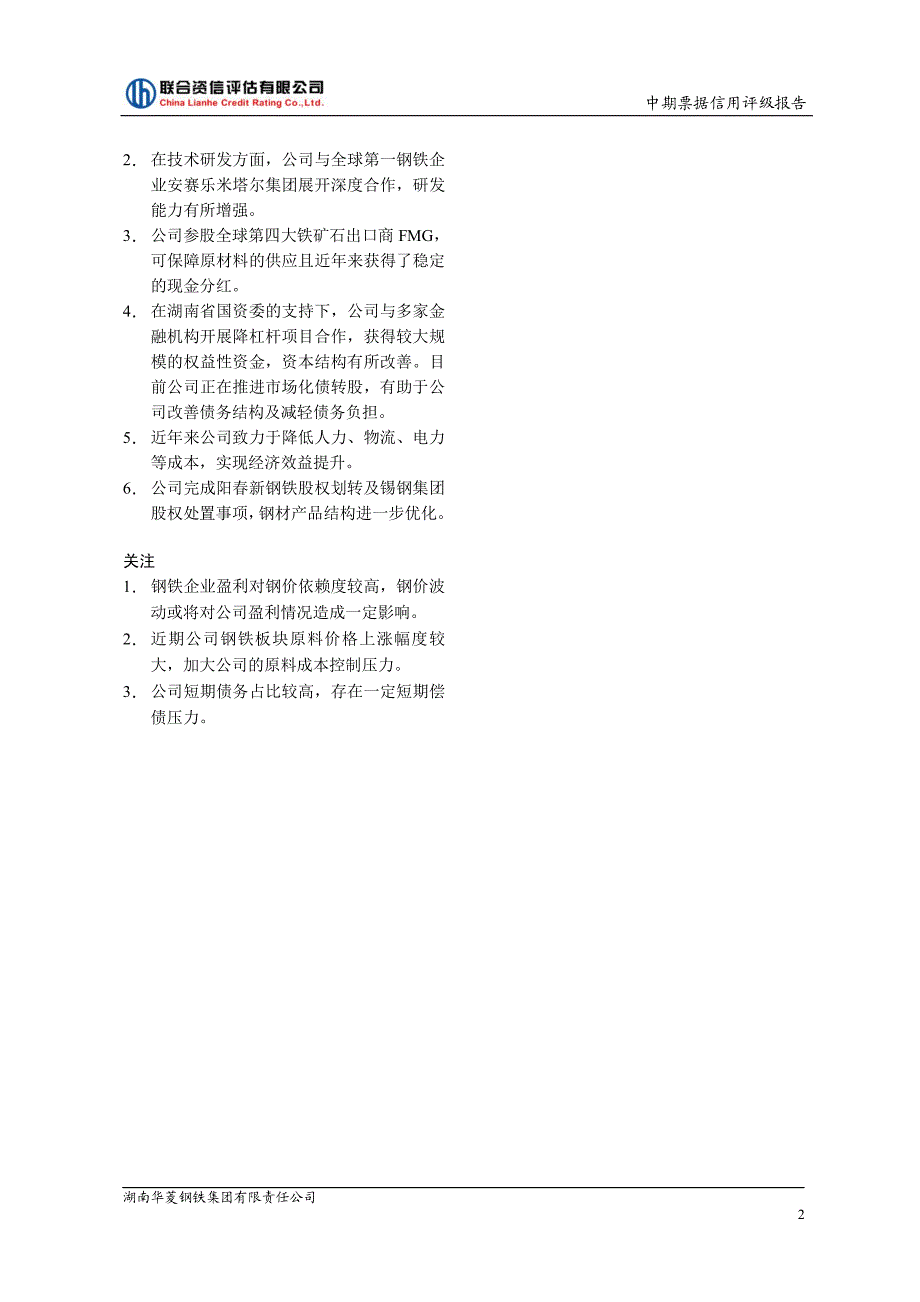 湖南华菱钢铁集团有限责任公司2019第二期中期票据信用评级报告_第2页