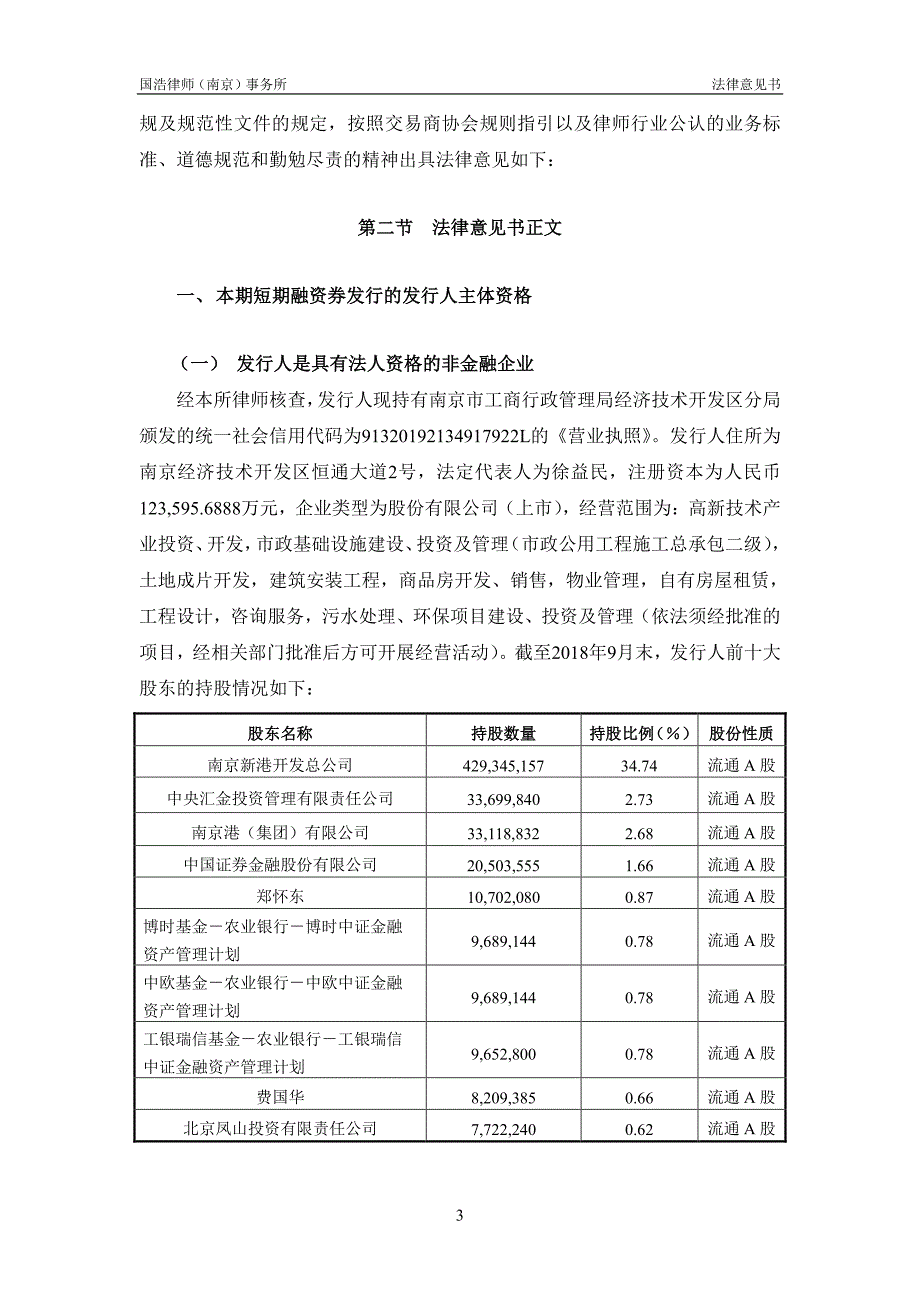 南京高科股份有限公司2019第一期短期融资券法律意见书_第3页