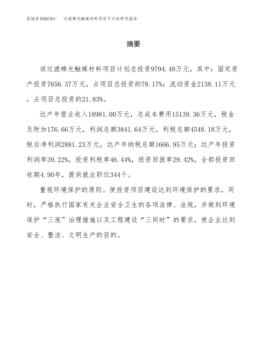 过滤棉光触媒材料项目可行性研究报告（总投资10000万元）.docx_第2页