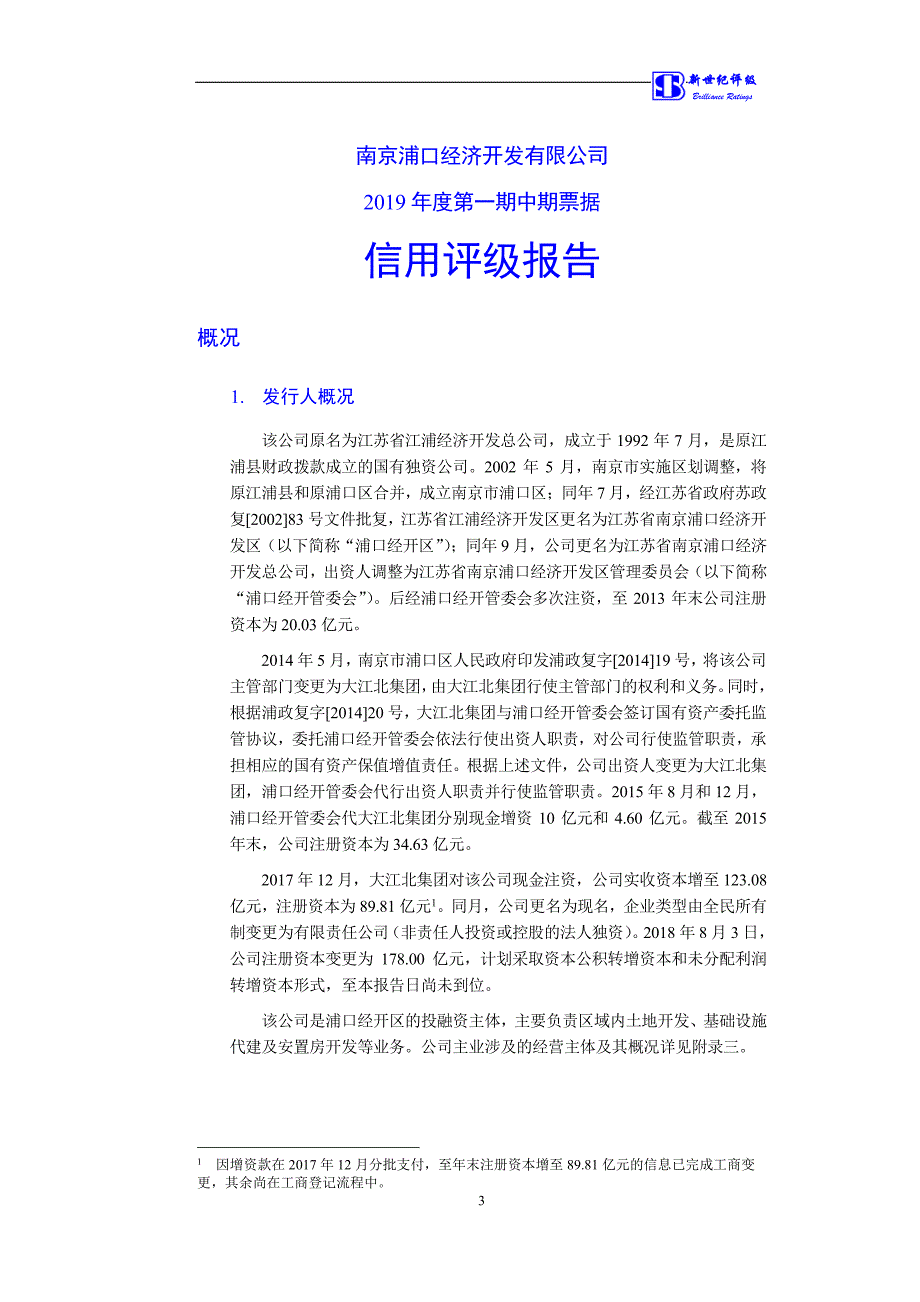 南京浦口经济开发有限公司2019第一期中期票据信用评级报告_第3页