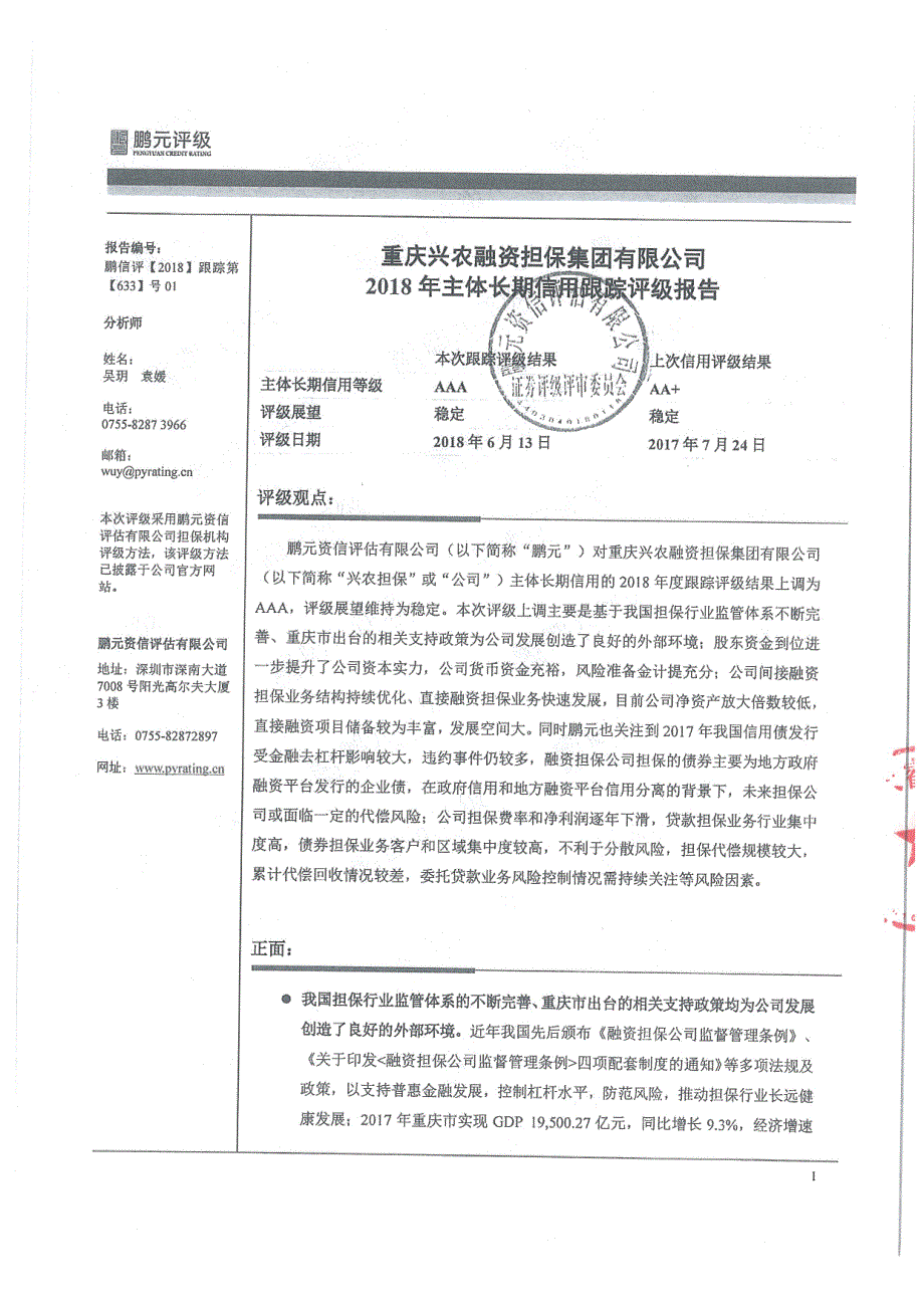 重庆兴农融资担保集团有限公司2018年主体长期信用跟踪评级报告_第2页