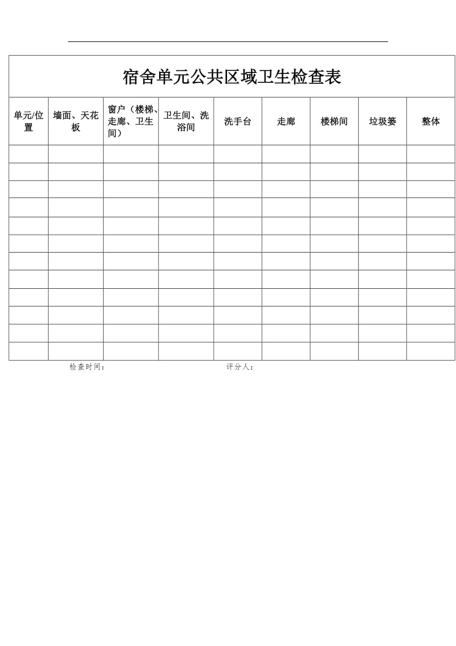 宿舍单元公共区域卫生检查表_第1页