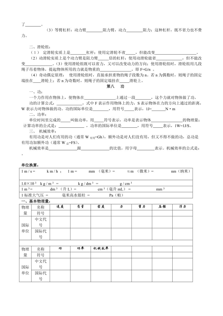 八年级下册物理概念填空题_第3页