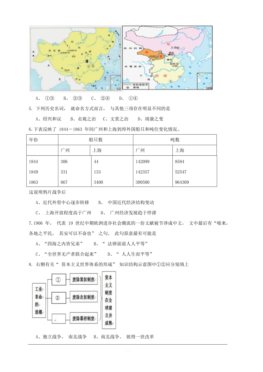 上海市青浦区2019届高三上学期期末学业质量调研（一模）历史试题 含答案_第2页