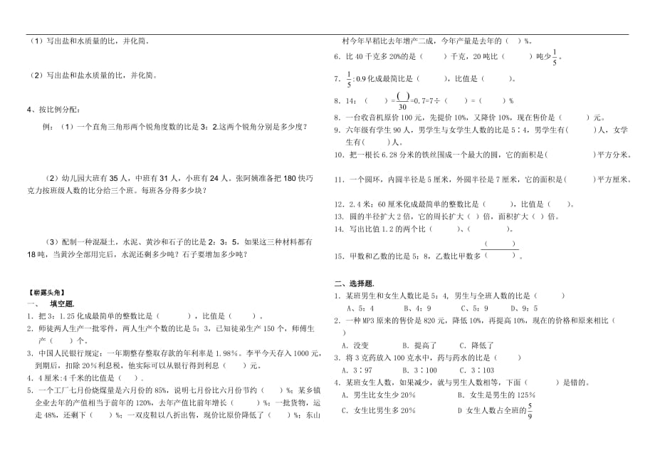 北师大六年级数学上册总复习——数与代数_第2页