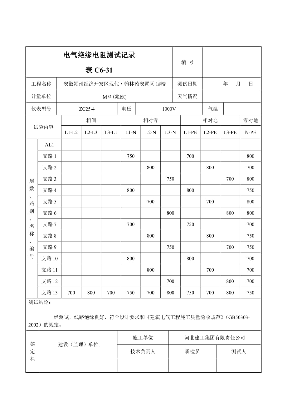 1#楼电气绝缘电阻测试记录_第2页