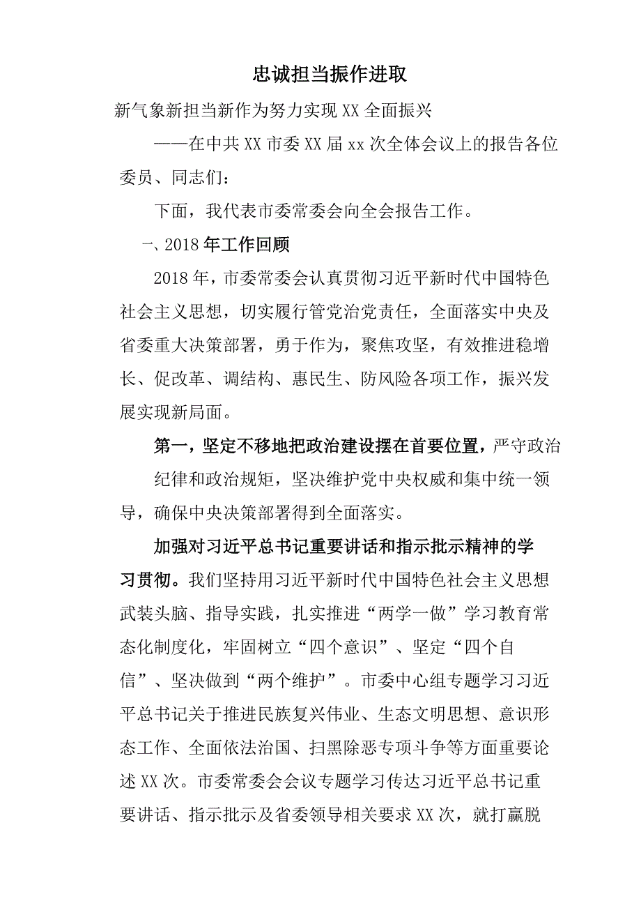 2019年市委全会总结汇报报告材料_第1页