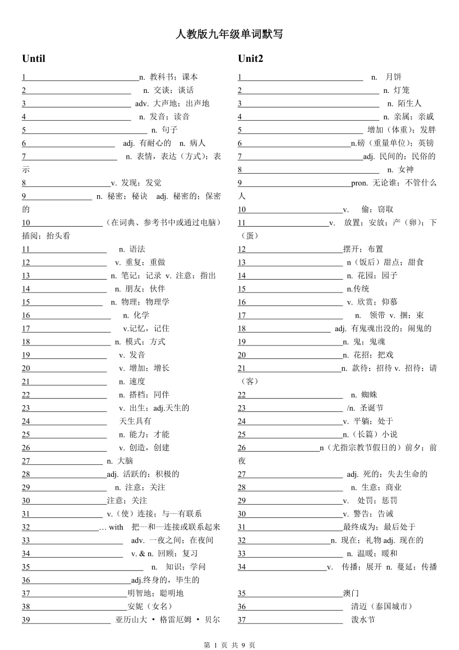 九年级英语单词默写表(最_第1页