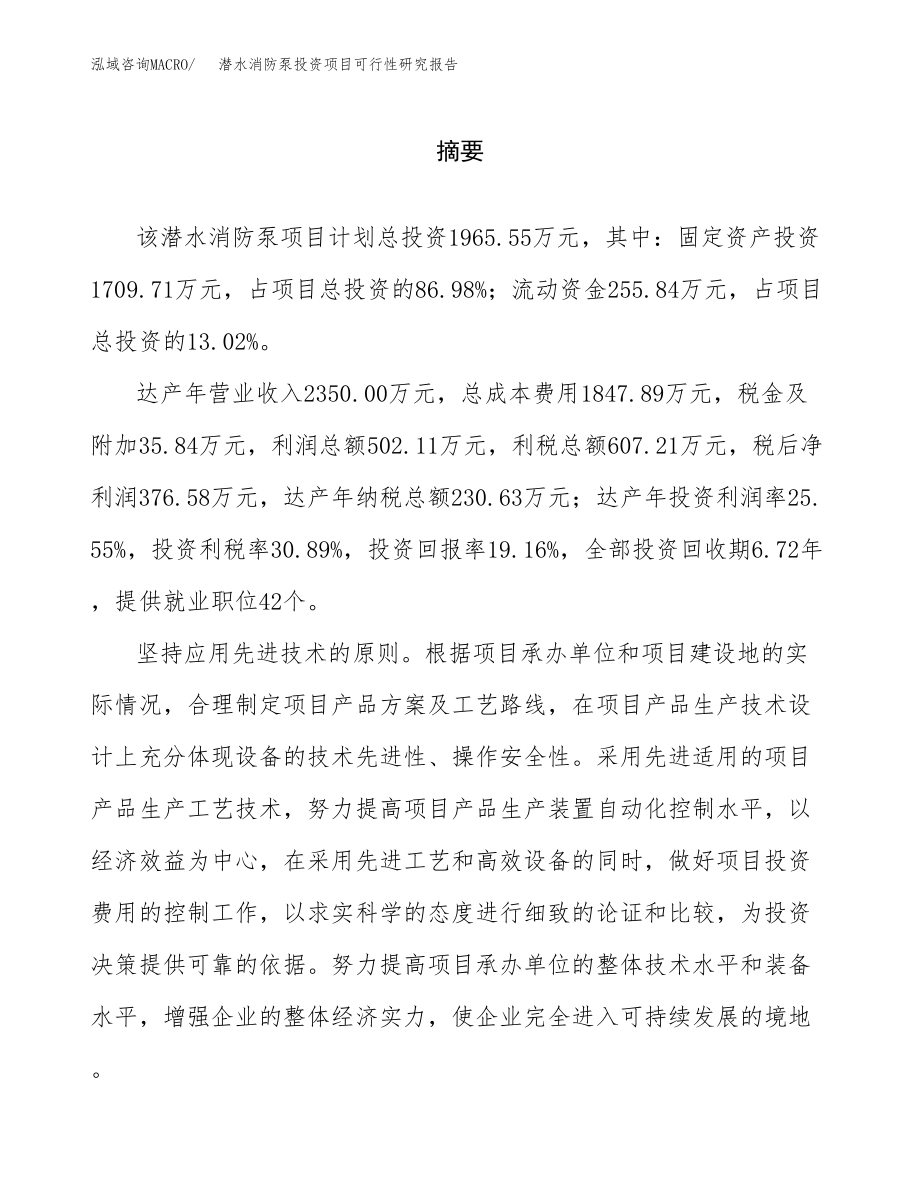 潜水消防泵投资项目可行性研究报告（总投资2000万元）.docx_第2页