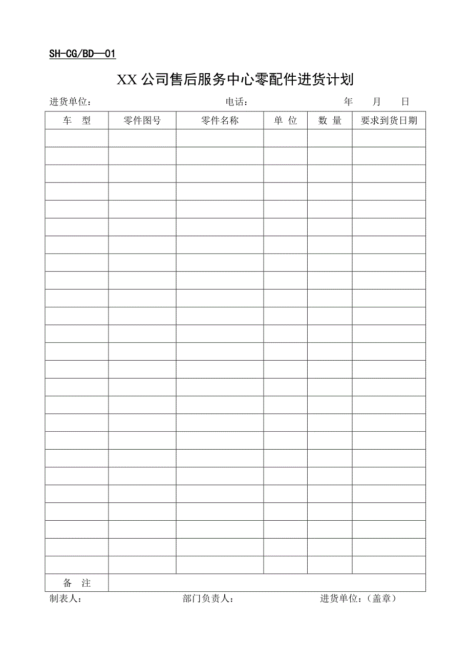 售后采购部表格.doc_第1页