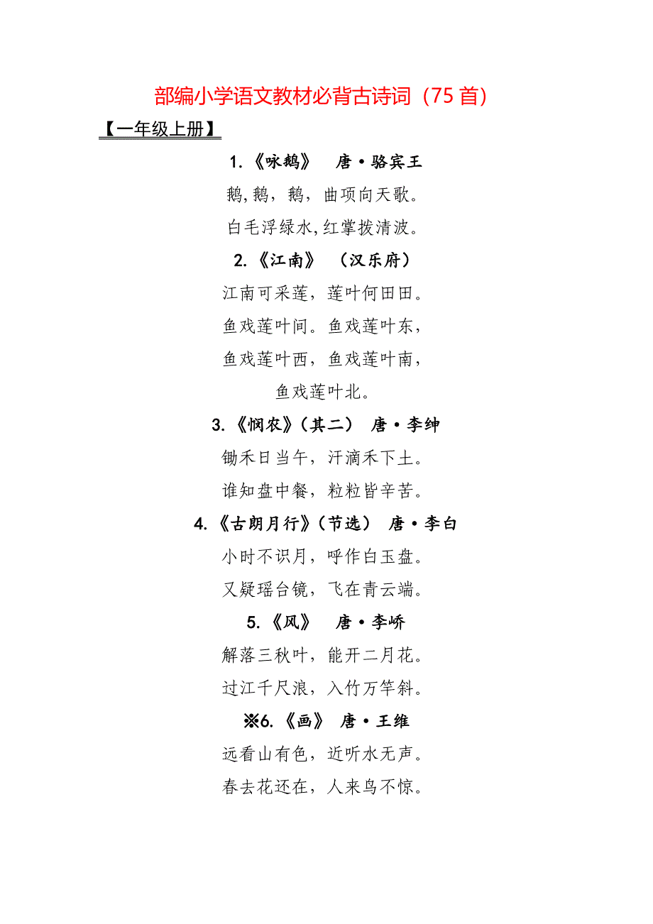部编小学语文教材必背古诗词(75首)_第1页