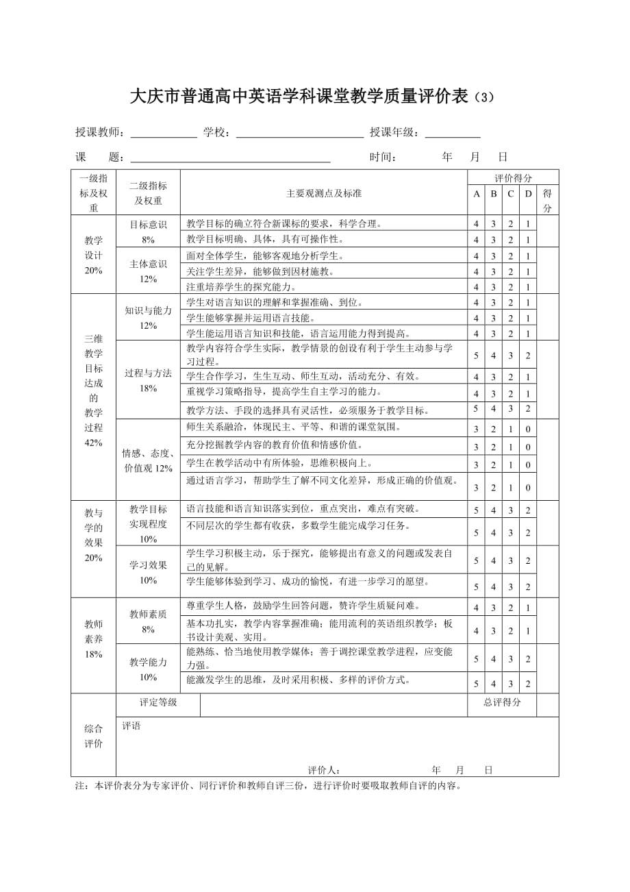 大庆市普通高中课堂教学质量评价表.doc_第4页