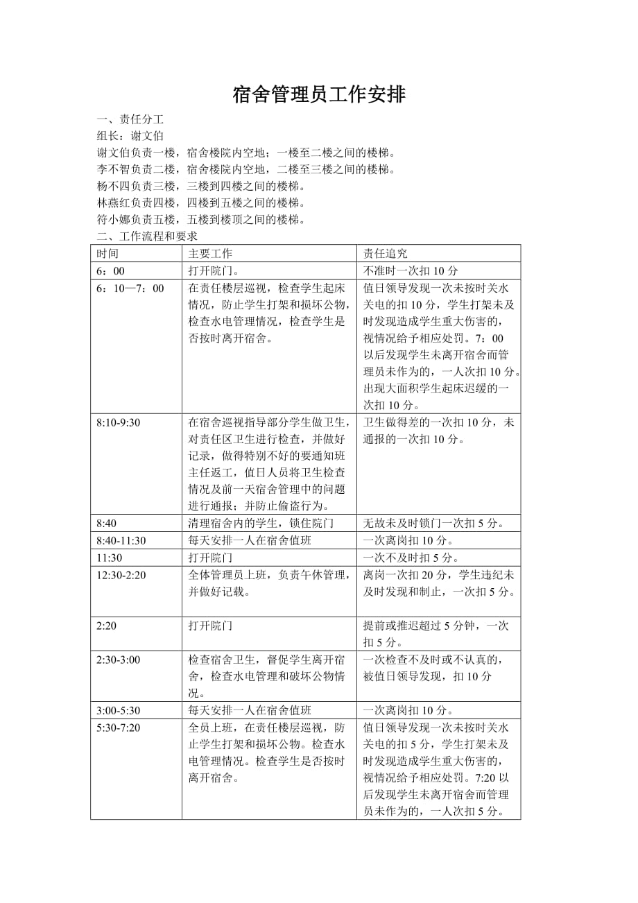 宿舍管理员工作安排_第1页