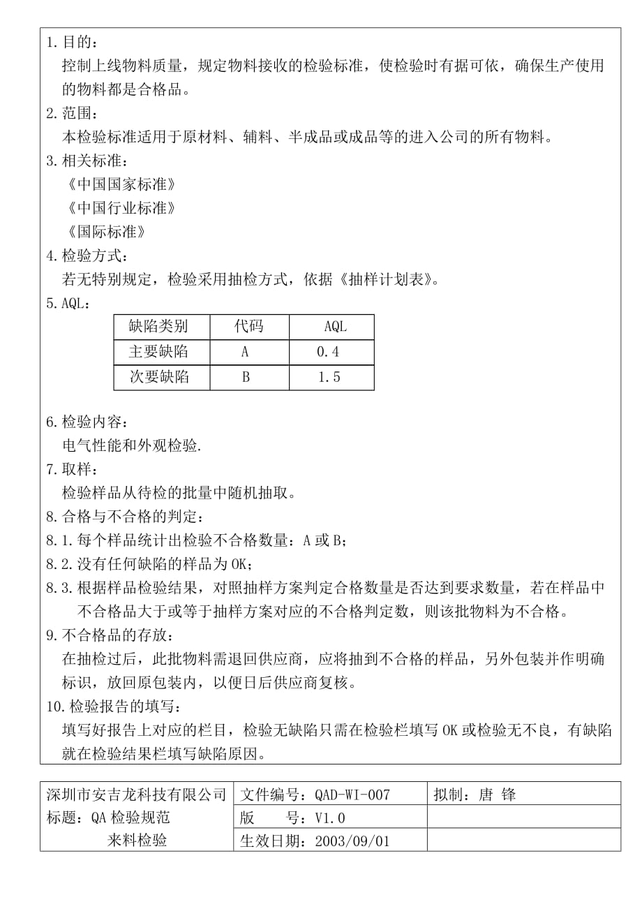 深圳某科技公司来料检验规范.doc_第2页