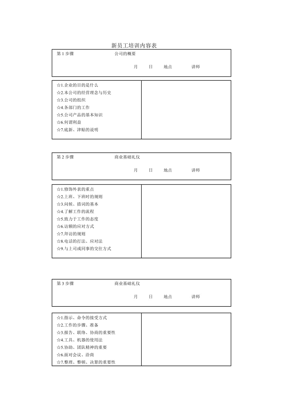 新员工培训内容表.doc_第1页