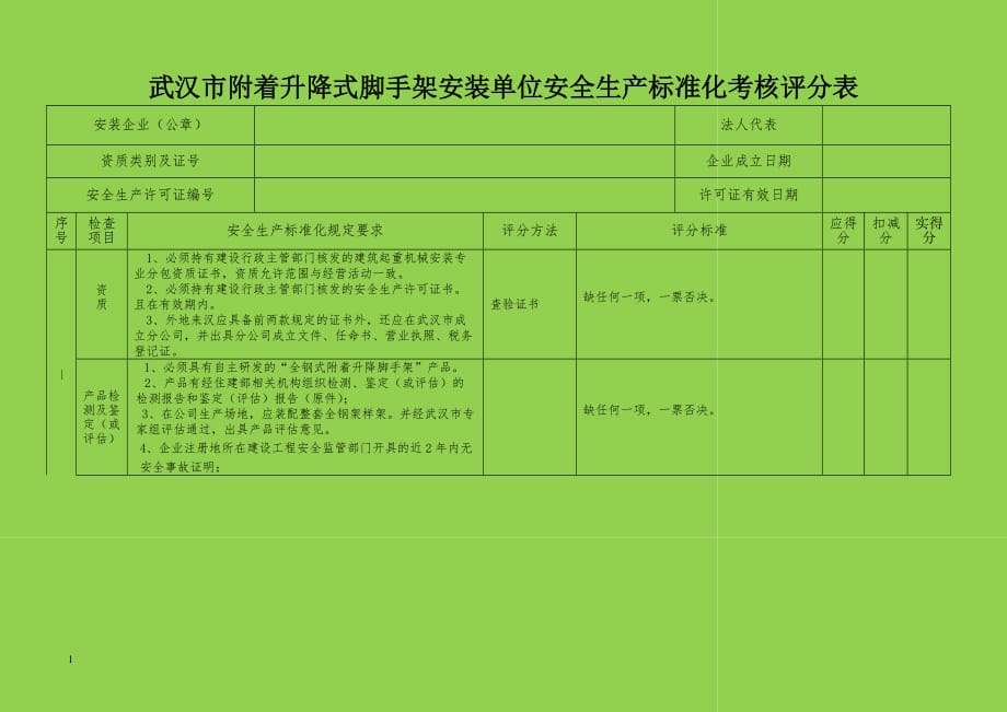 爬架单位标准化考核评分表_第1页