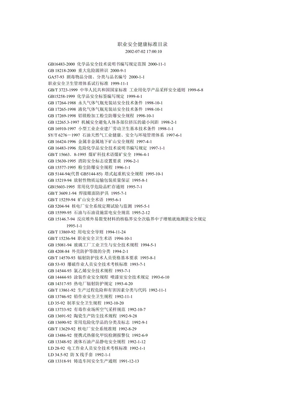 职业安全健康标准目录.doc_第1页