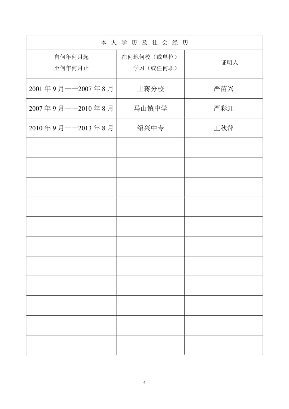 绍兴市中等专业学校毕业生登记表_第4页