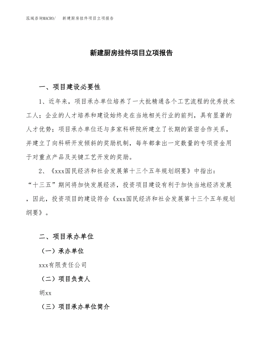 新建厨房挂件项目立项报告模板参考_第1页