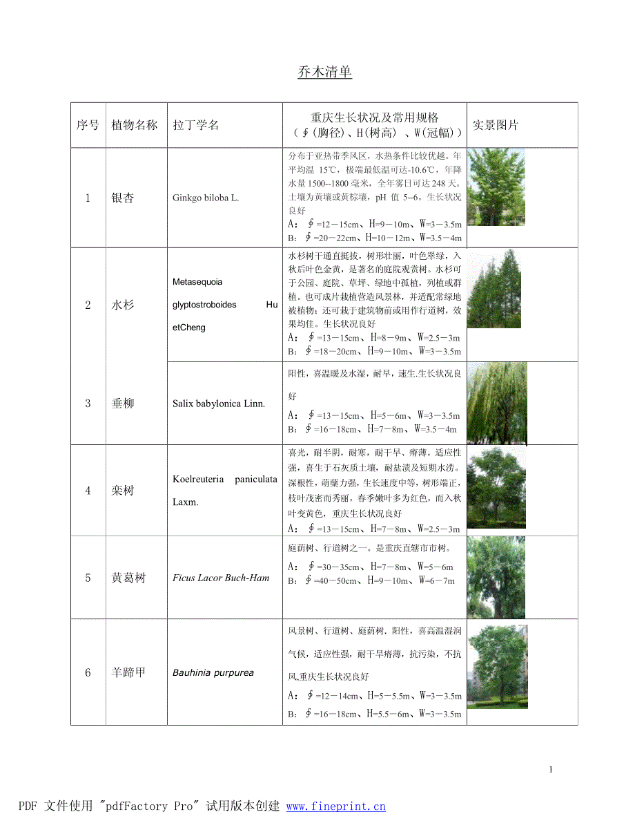 重庆常用植物规格清单_第1页