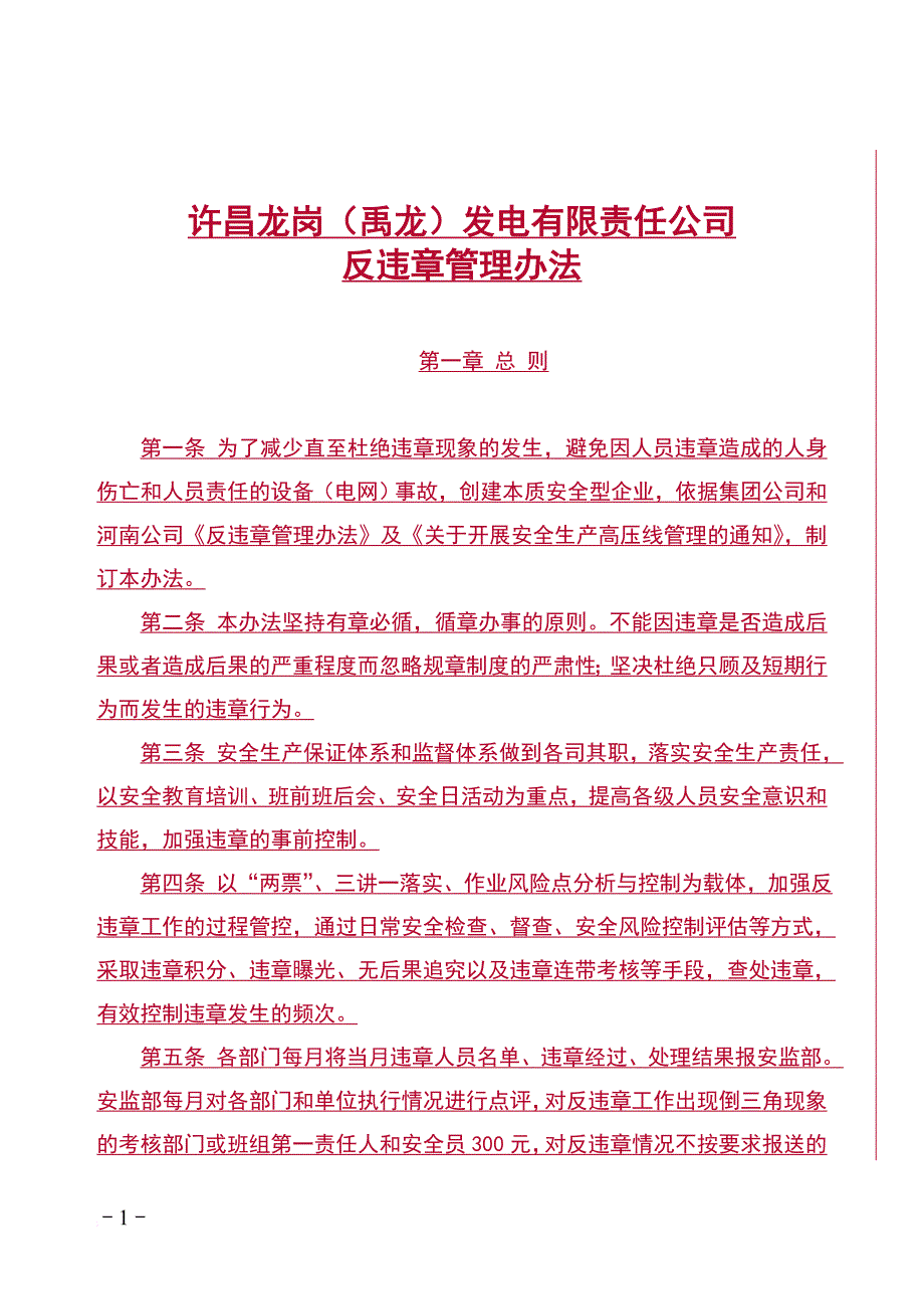 某发电有限责任公司反违章管理办法.doc_第1页