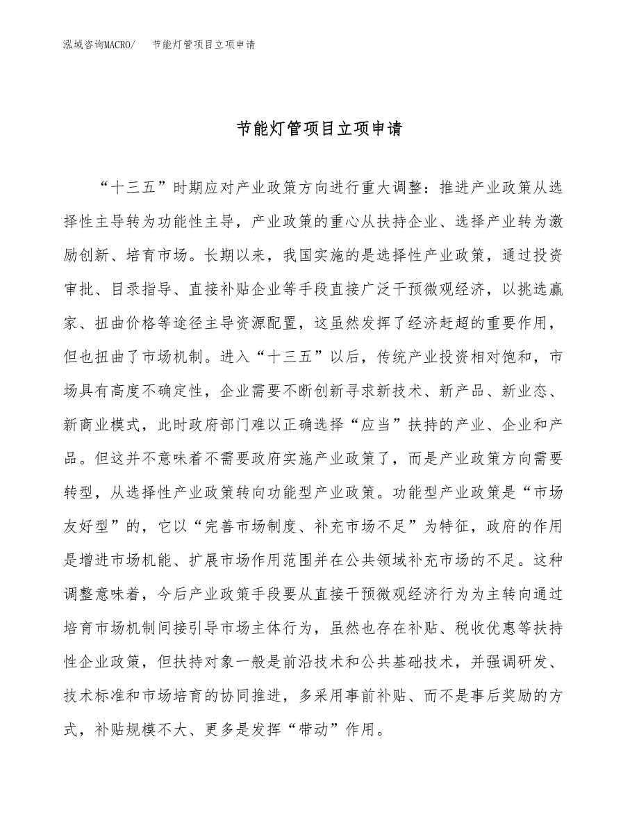 节能灯管项目立项申请（案例与参考模板）_第1页