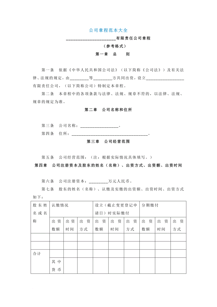 某公司章程范本大全.doc_第1页