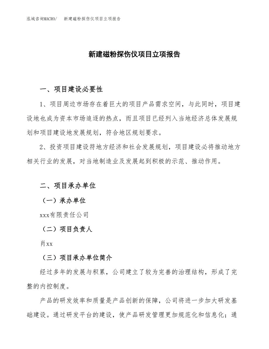 新建磁粉探伤仪项目立项报告模板参考_第1页