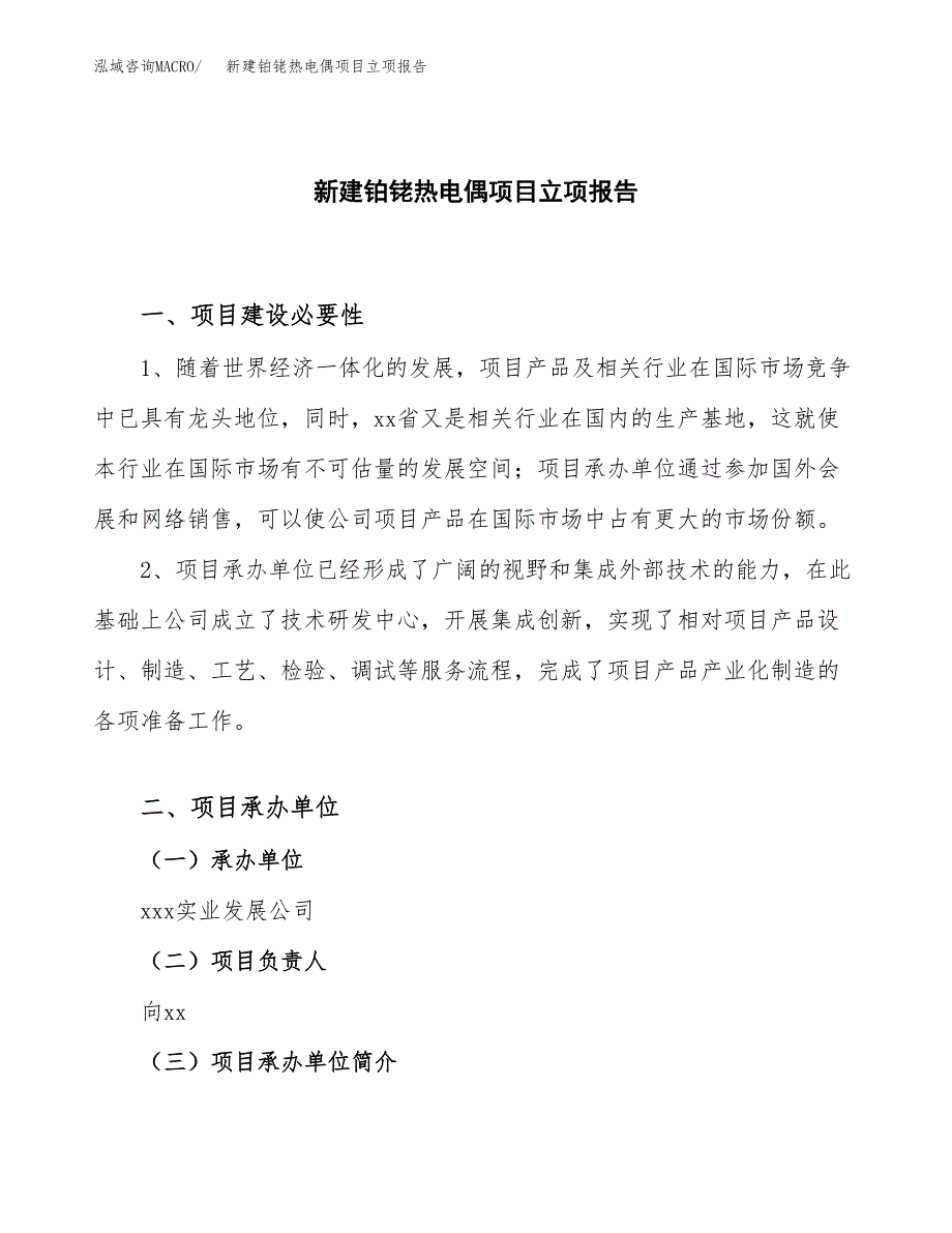 新建铂铑热电偶项目立项报告模板参考_第1页