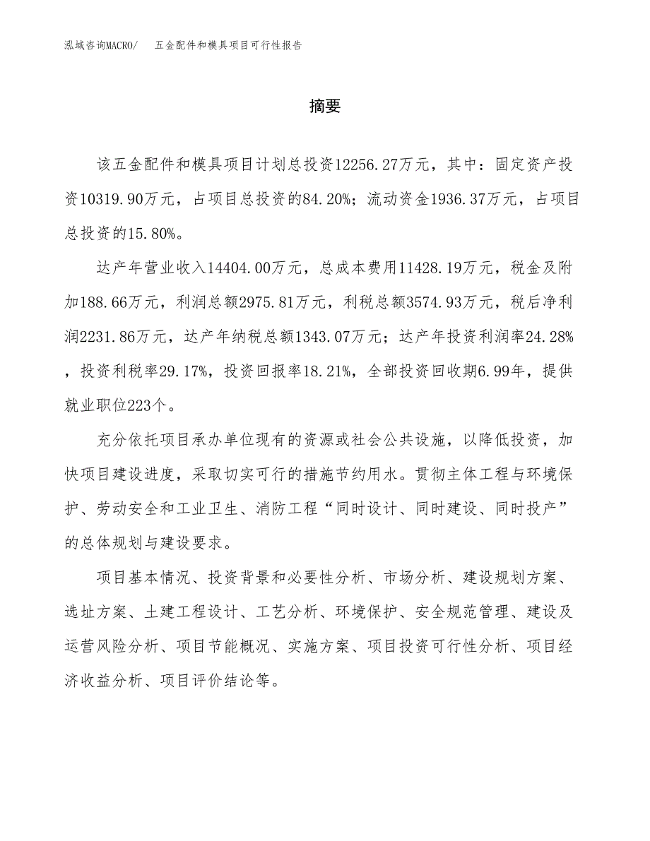 五金配件和模具项目可行性报告范文（总投资12000万元）.docx_第2页