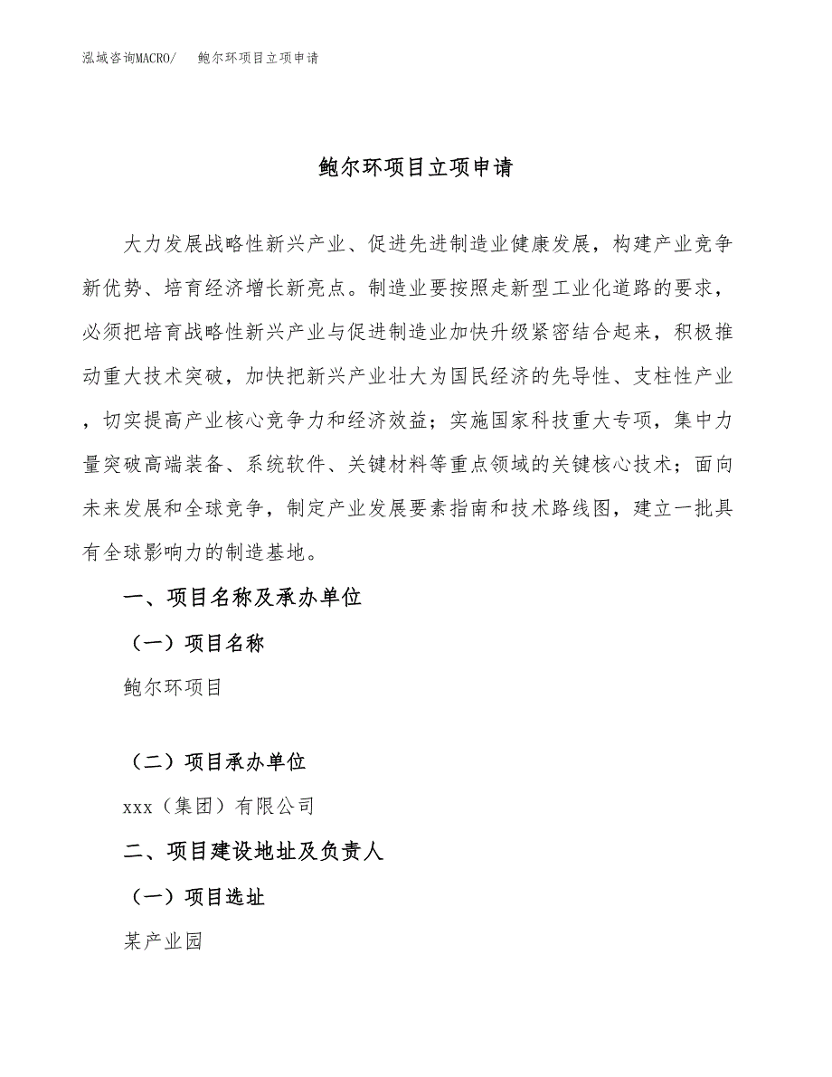 鲍尔环项目立项申请（案例与参考模板）_第1页