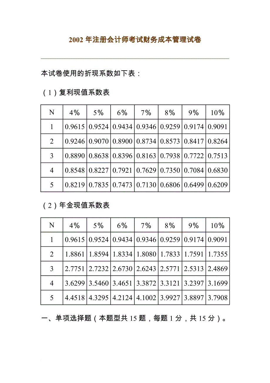 注册会计师财务成本管理考试试卷.doc_第1页