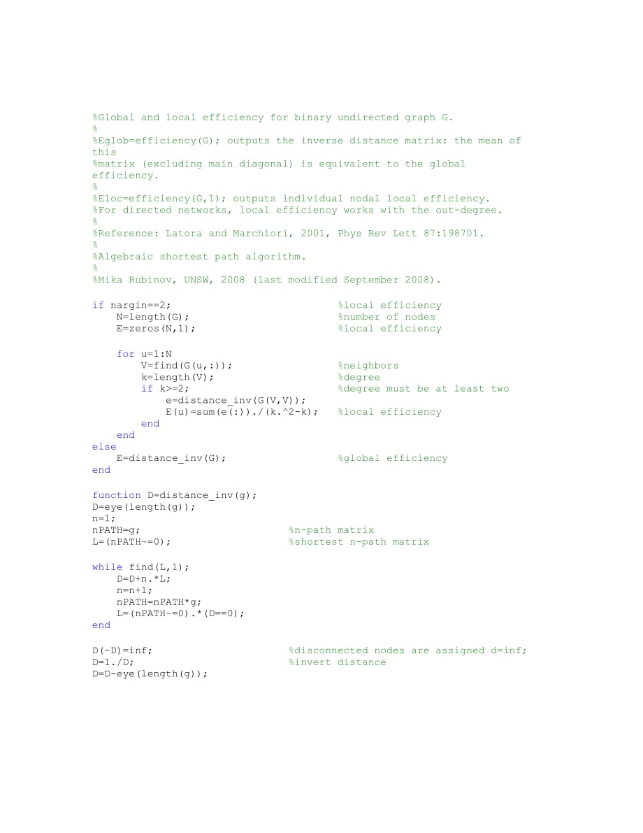 网络分析(聚类系数、最短路径、效率)matlab代码汇总_第4页