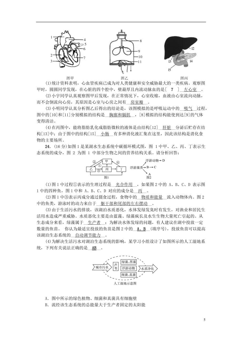 2018届中考生物模拟试卷1_第5页