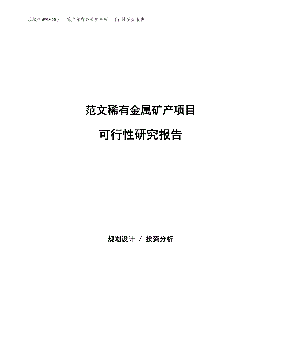 范文稀有金属矿产项目可行性研究报告(立项申请).docx_第1页