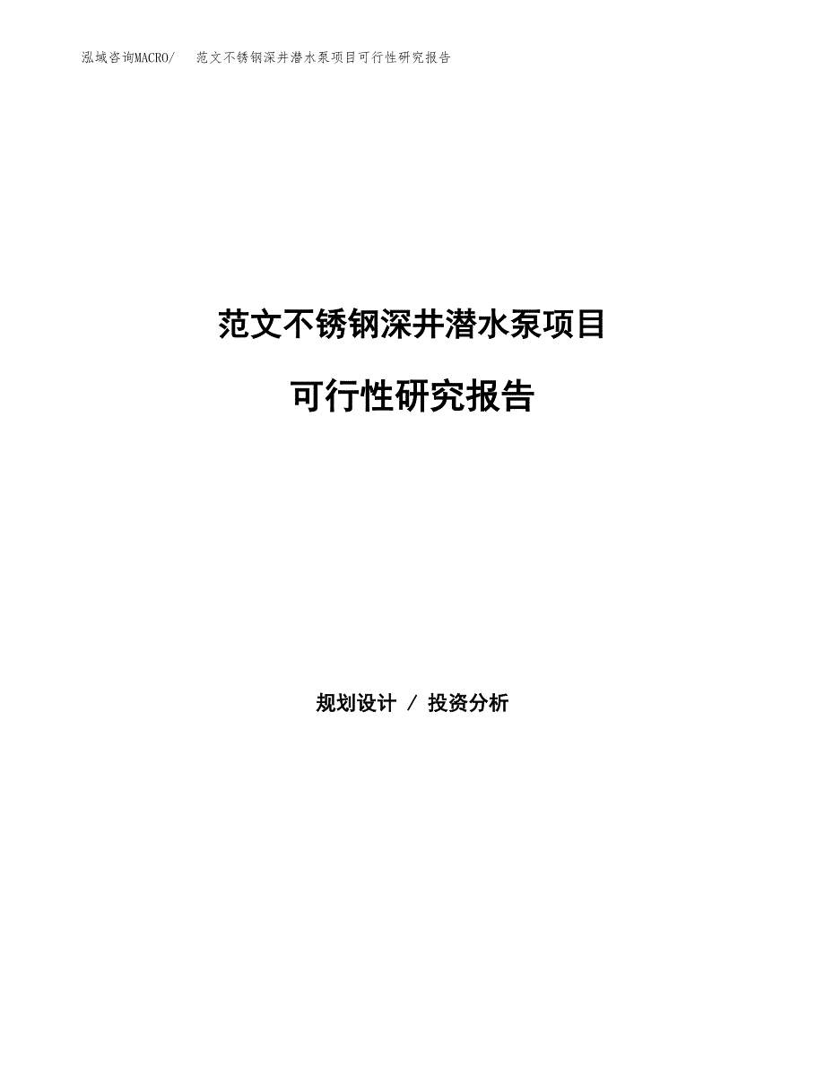 范文不锈钢深井潜水泵项目可行性研究报告(立项申请).docx_第1页