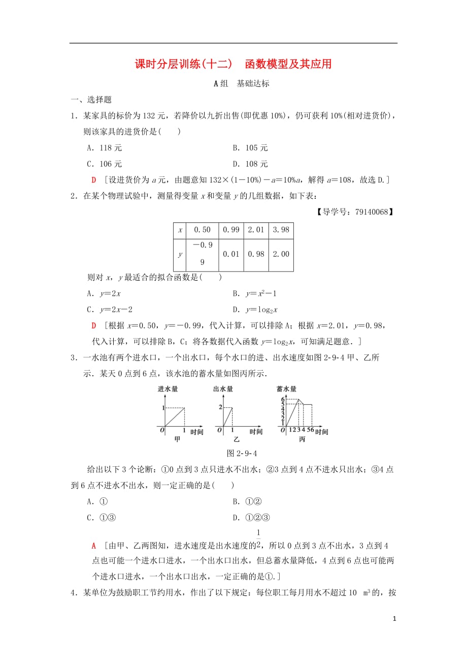 2019年高考数学一轮复习 课时分层训练12 函数模型及其应用 理 北师大版_第1页