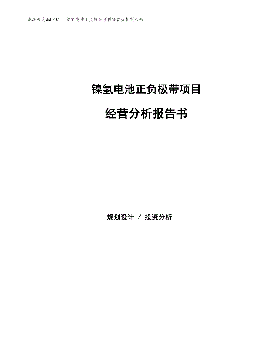 镍氢电池正负极带项目经营分析报告书（总投资20000万元）（76亩）.docx_第1页