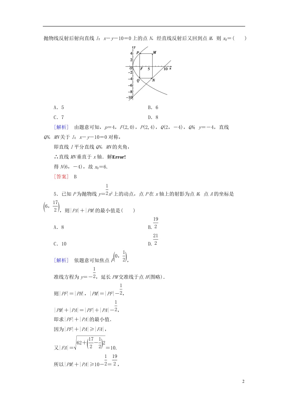 2019届高考数学一轮复习 第八章 解析几何 课堂达标45 抛物线 文 新人教版_第2页