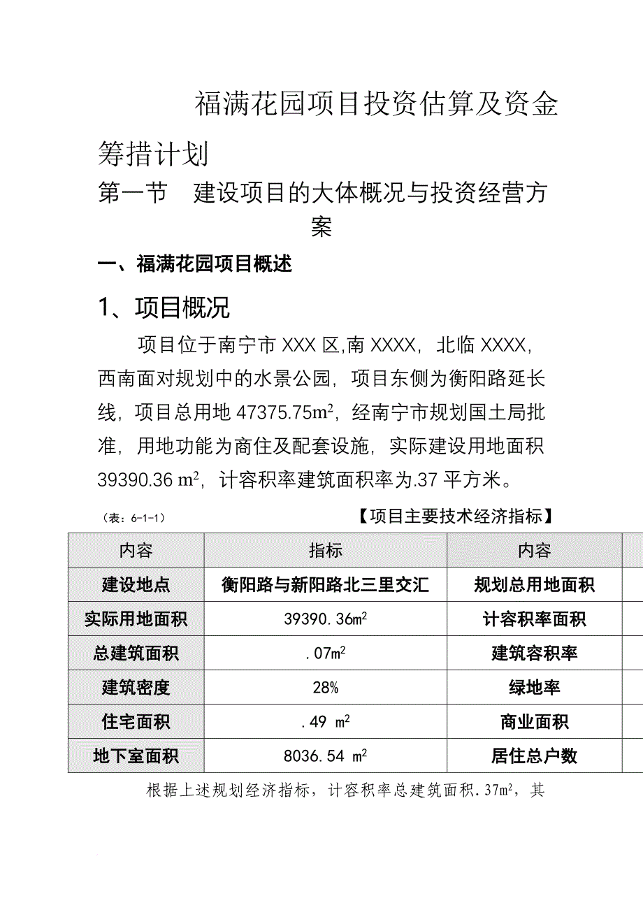 某花园项目投资估算及资金筹措计划.doc_第1页