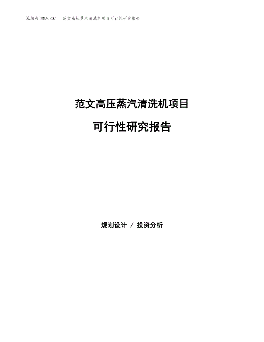 范文高压蒸汽清洗机项目可行性研究报告(立项申请).docx_第1页