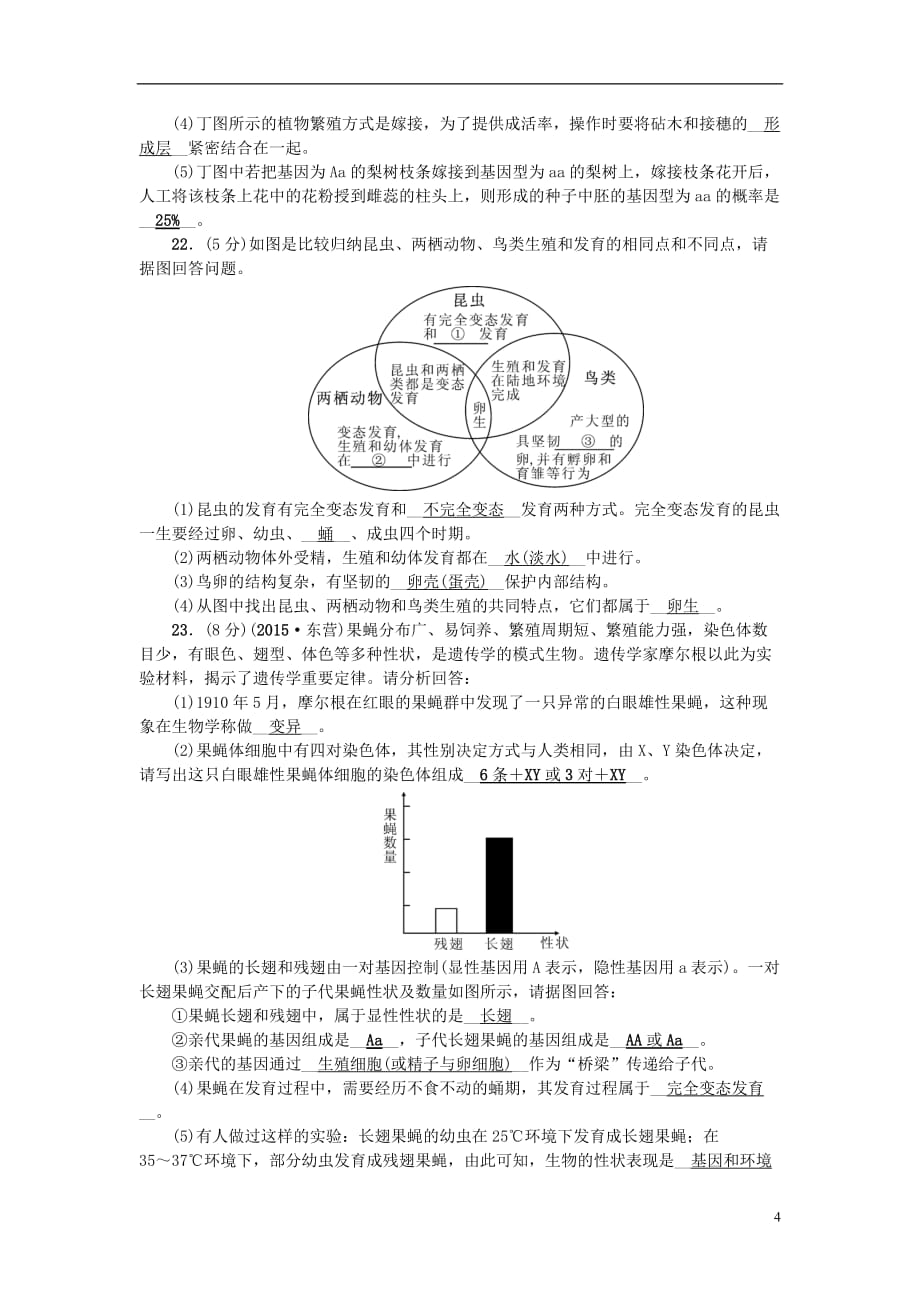 2017春八年级生物下册 检测题+期末测试题 （新版）新人教版_第4页