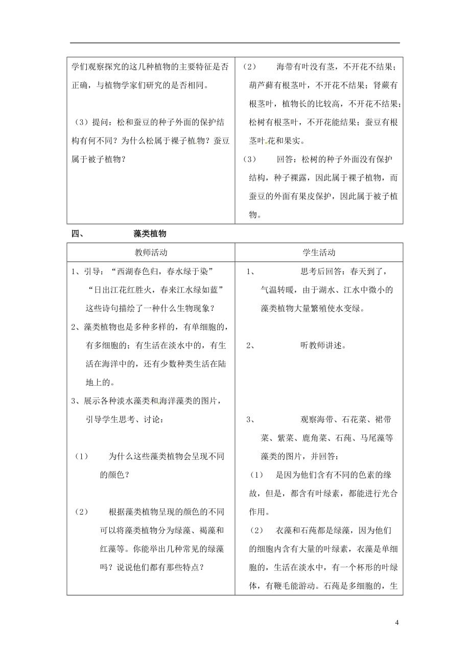 2017年春八年级生物下册 22.3 植物的主要类群教案 （新版）北师大版_第4页