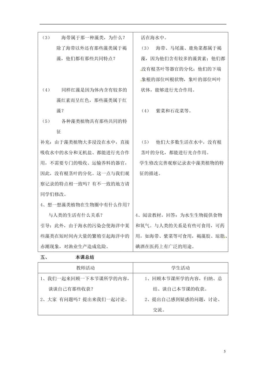 2017年春八年级生物下册 22.3 植物的主要类群教案 （新版）北师大版_第5页