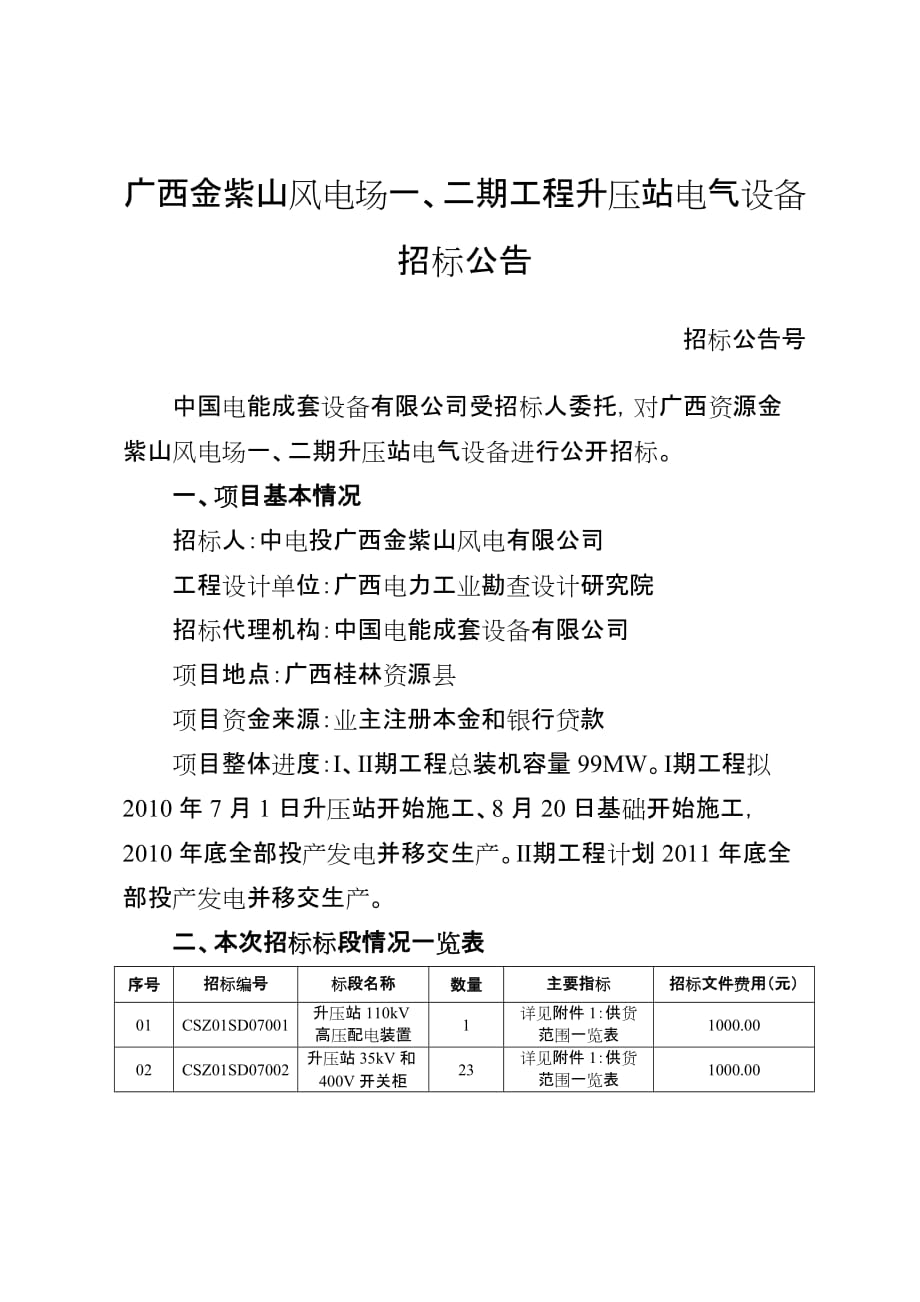 某工程升压站电气设备招标公告.doc_第1页