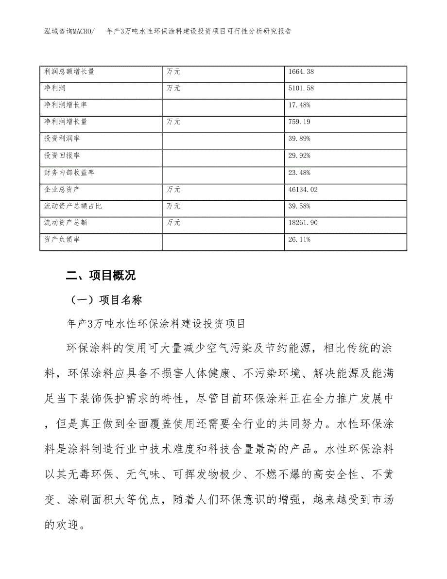 年产3万吨水性环保涂料建设投资项目可行性分析研究报告_第5页