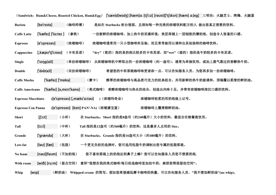 星巴克_各种咖啡 中英文菜单 带音标_第2页