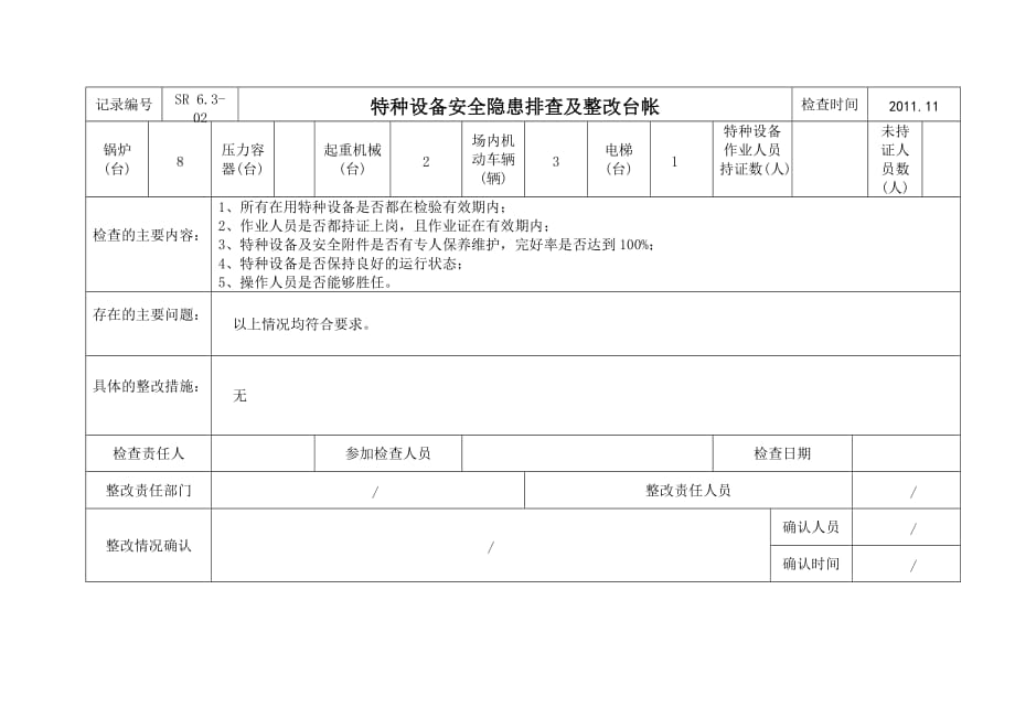 特种设备安全隐患排查及整改台帐_第1页